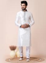 Silk White Festival Wear Printed Readymade Kurta Pajama